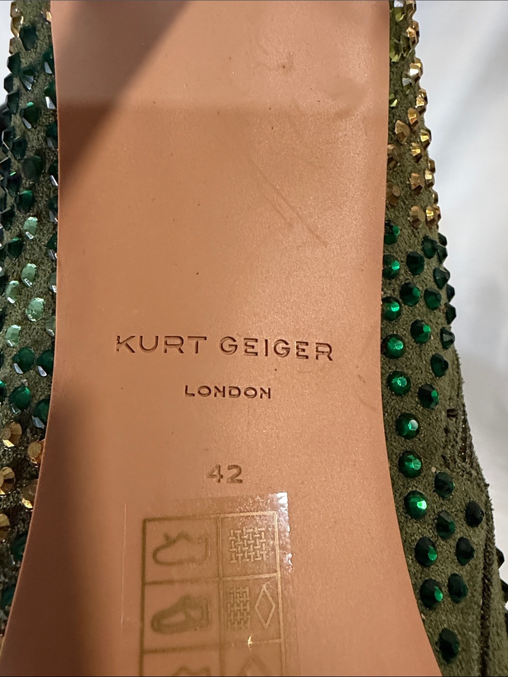 Kurt Geiger Green Crystal Embellished Pointed Ankle Boots - Picture 12 of 12